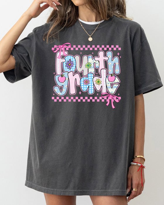 Fourth Grade Teacher Retro Checkered Back To School First Day Comfort Colors Tee