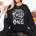 Large Black 1692 They Missed One Salem Spooky Witch Halloween Night Edition Deluxe Cozy Graphic Sweatshirt