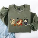 Large Military Green Adorable Halloween Cats All Over Feline Illustration Cozy Costume Style Sweatshirt