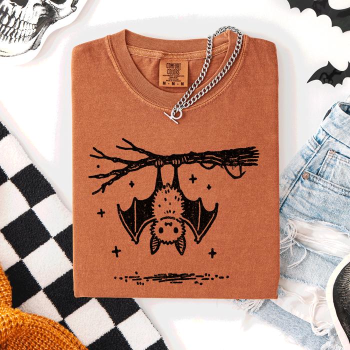 Cute Bat Halloween Nightfall Spooky Silhouette Adorable Creature Comfort Colors Tee