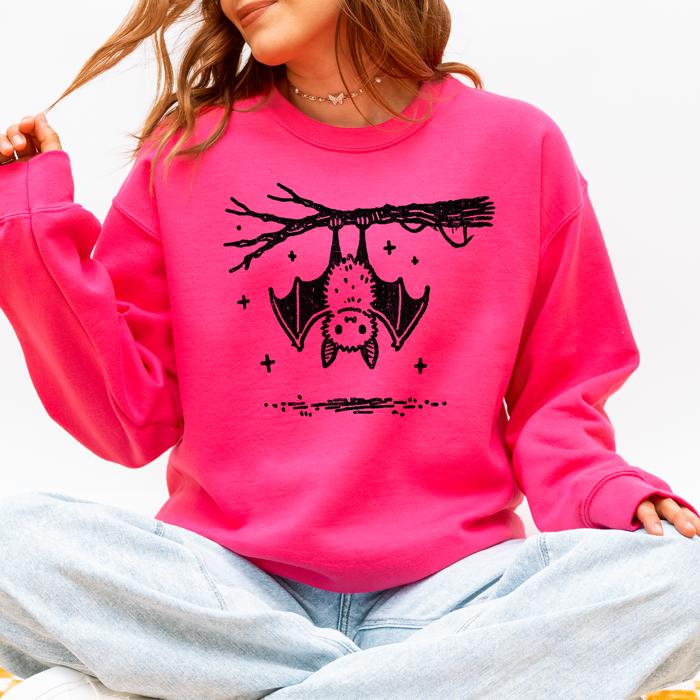 Bat Cute Adorable Halloween Graphic Illustration Cozy Fleece Playful Autumn Nightfall Sweatshirt