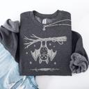 Medium Dark Gray Heather Bat Cute Adorable Halloween Graphic Illustration Cozy Fleece Playful Autumn Nightfall Sweatshirt