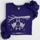 Medium Purple Bat Cute Adorable Halloween Graphic Illustration Cozy Fleece Playful Autumn Nightfall Sweatshirt