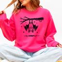 Large Crunchberry Bright Pink Bat Cute Adorable Halloween Graphic Illustration Cozy Fleece Playful Autumn Nightfall Sweatshirt
