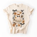 Small Ivory Cream Beautiful Halloween Bows Bats Flowers Festive Gothic Motif Halloween Night Themed Comfort Colors Tee