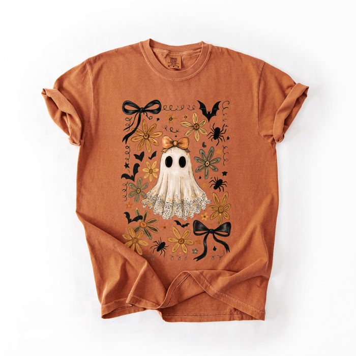 Beautiful Halloween Bows Bats Flowers Festive Gothic Motif Halloween Night Themed Comfort Colors Tee