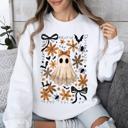  Beautiful Halloween, Bows, Bats, Flowers Boho Vintage Cozy Autumn Graphic Sweatshirt