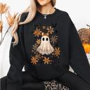 Large Black Beautiful Halloween, Bows, Bats, Flowers Boho Vintage Cozy Autumn Graphic Sweatshirt
