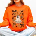 Small Orange Beautiful Halloween, Bows, Bats, Flowers Boho Vintage Cozy Autumn Graphic Sweatshirt