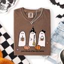 Large Espresso Besties Halloween Ghosts Cute Witch Pumpkin Festive Portrait Illustration Comfort Colors Tee