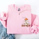 XL Light Pink Boo Haw Cowboy Western Halloween Spirit Cozy Fall Favorite For Autumn Nights And Spooky Season Wear Pocket Sweatshirt