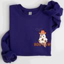 Small Purple Boo Haw Cowboy Western Halloween Spirit Cozy Fall Favorite For Autumn Nights And Spooky Season Wear Pocket Sweatshirt