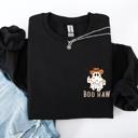 Large Black Boo Haw Lasso Cowboy Western Halloween Spirit Of The Wild Frontier Classic Western Quote Pocket Sweatshirt