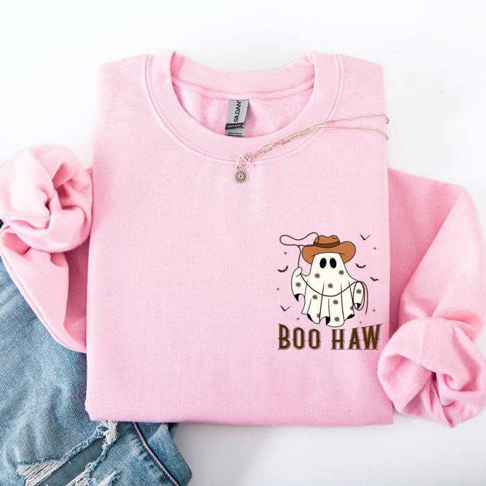 Boo Haw Lasso Cowboy Western Halloween Spirit Of The Wild Frontier Classic Western Quote Pocket Sweatshirt
