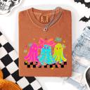  Bright And Colorful Retro Halloween Ghosts Checkered Graphic Design Limited Edition Comfort Colors Tee