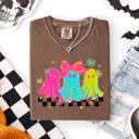 Small Espresso Bright And Colorful Retro Halloween Ghosts Checkered Graphic Design Limited Edition Comfort Colors Tee