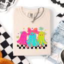 XXL Ivory Cream Bright And Colorful Retro Halloween Ghosts Checkered Graphic Design Limited Edition Comfort Colors Tee