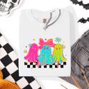 XL White Bright And Colorful Retro Halloween Ghosts Checkered Graphic Design Limited Edition Comfort Colors Tee