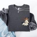 Medium Dark Gray Heather Cowboy Ghost Lasso Halloween Western Vintage Inspired Graphic Retro Iconic Sweatshirt