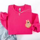 Small Crunchberry Bright Pink Cute Coquette Faux Lace Ghost Halloween Inspired Vintage Charm Graphic Boho Cozy Pocket Sweatshirt