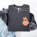 Small Dark Gray Heather Cute Coquette Faux Lace Ghost Halloween Inspired Vintage Charm Graphic Boho Cozy Pocket Sweatshirt