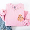 XL Light Pink Cute Coquette Faux Lace Ghost Halloween Inspired Vintage Charm Graphic Boho Cozy Pocket Sweatshirt