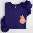XL Purple Cute Coquette Faux Lace Ghost Halloween Inspired Vintage Charm Graphic Boho Cozy Pocket Sweatshirt
