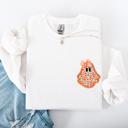 XL White Cute Coquette Faux Lace Ghost Halloween Inspired Vintage Charm Graphic Boho Cozy Pocket Sweatshirt
