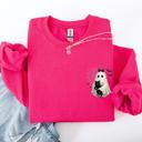 XXXL Crunchberry Bright Pink Cute Ghost, Black Cat, Halloween, Coquette Vintage Gothic Seasonal Pocket Sweatshirt