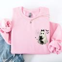 Medium Light Pink Cute Ghost, Black Cat, Halloween, Coquette Vintage Gothic Seasonal Pocket Sweatshirt