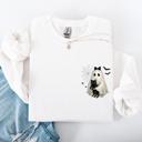 Medium White Cute Ghost, Black Cat, Halloween, Coquette Vintage Gothic Seasonal Pocket Sweatshirt