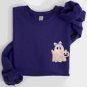  Cute Ghost Coquette Ribbon Faux Glitter Halloween Vintage Velvet Pocket Sweatshirt