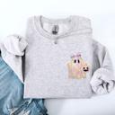 Small Ash Light Gray Cute Ghost Coquette Ribbon Faux Glitter Halloween Vintage Velvet Pocket Sweatshirt