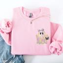 XXL Light Pink Cute Ghost Coquette Ribbon Faux Glitter Halloween Vintage Velvet Pocket Sweatshirt