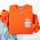XL Orange Cute Ghost Coquette Ribbon Faux Glitter Halloween Vintage Velvet Pocket Sweatshirt