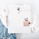 Large White Cute Ghost Coquette Ribbon Faux Glitter Halloween Vintage Velvet Pocket Sweatshirt