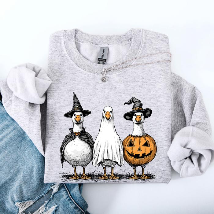 Halloween Geese Spooky Season Fun And Festive Cozy Autumn Themed Artwork Sweatshirt