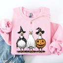 Small Light Pink Halloween Geese Spooky Season Fun And Festive Cozy Autumn Themed Artwork Sweatshirt