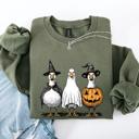 Large Military Green Halloween Geese Spooky Season Fun And Festive Cozy Autumn Themed Artwork Sweatshirt