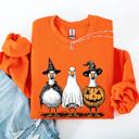 XL Orange Halloween Geese Spooky Season Fun And Festive Cozy Autumn Themed Artwork Sweatshirt
