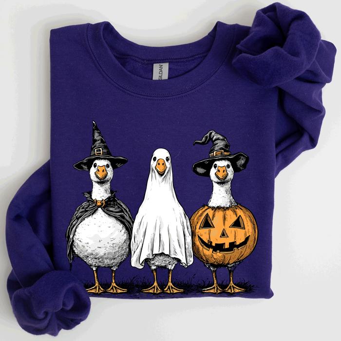 Halloween Geese Spooky Season Fun And Festive Cozy Autumn Themed Artwork Sweatshirt