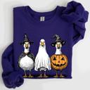 XL Purple Halloween Geese Spooky Season Fun And Festive Cozy Autumn Themed Artwork Sweatshirt