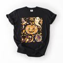 XXXL Black Cute Halloween Painted Pumpkin Black Cat Ghost Witch Festive Scene Comfort Colors Tee