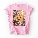 Large Blossom Light Pink Cute Halloween Painted Pumpkin Black Cat Ghost Witch Festive Scene Comfort Colors Tee