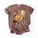 XXL Espresso Cute Halloween Painted Pumpkin Black Cat Ghost Witch Festive Scene Comfort Colors Tee