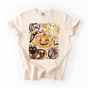 XXXL Ivory Cream Cute Halloween Painted Pumpkin Black Cat Ghost Witch Festive Scene Comfort Colors Tee