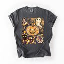 XL Pepper Dark Gray Cute Halloween Painted Pumpkin Black Cat Ghost Witch Festive Scene Comfort Colors Tee