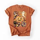Medium Yam Cute Halloween Painted Pumpkin Black Cat Ghost Witch Festive Scene Comfort Colors Tee