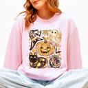 XXXL Light Pink Cute Halloween Painted Pumpkin Black Cat Ghost Witch Skeleton Moonlit Night Scene Sweatshirt
