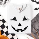 Medium White Cute Jack O Lantern Halloween Theme Cozy Silhouette Illustration Seasonal Colorful Edition Comfort Colors Tee